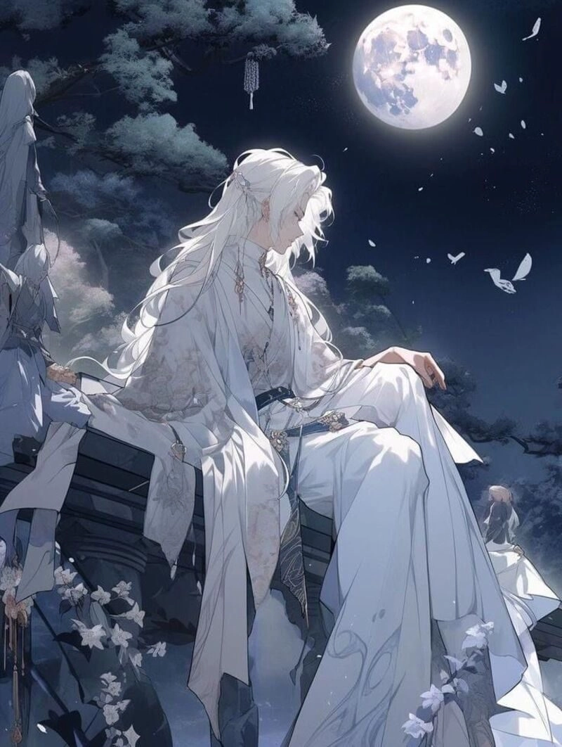 ảnh anime nam cổ trang tóc trắng