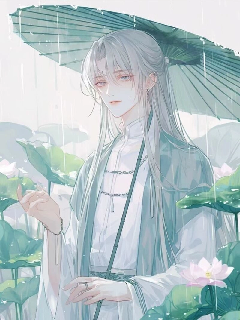 ảnh anime nam cổ trang tóc trắng