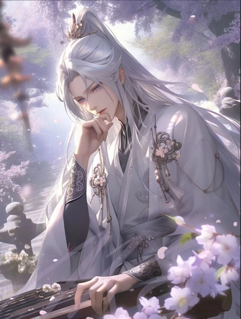 ảnh anime nam cổ trang tóc trắng