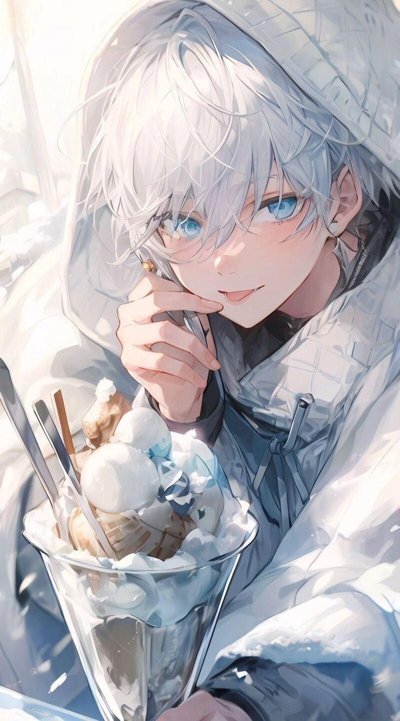 ảnh anime nam tóc trắng cute