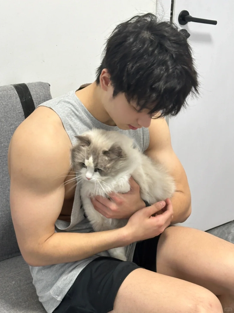 ảnh trai đẹp ôm mèo